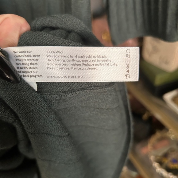 FLAW Eileen Fisher Petite 100% Wool Ribbed Dress 3/4 Sleeve Forest Green - Picture 5 of 9